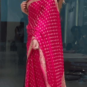 rani pink zari & sequins work raw silk saree