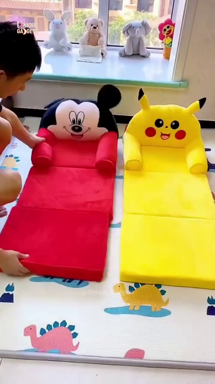 convertible kids sofa bed – foldable lounge chair for toddlers with fun cartoon design