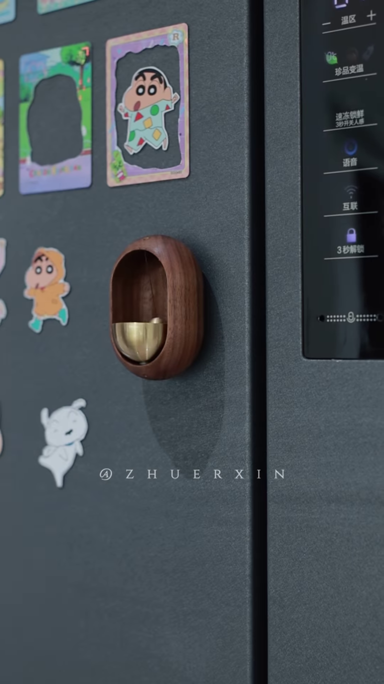 “handcrafted walnut meditation bell – minimalist wooden chime with brass striker for mindfulness practice”