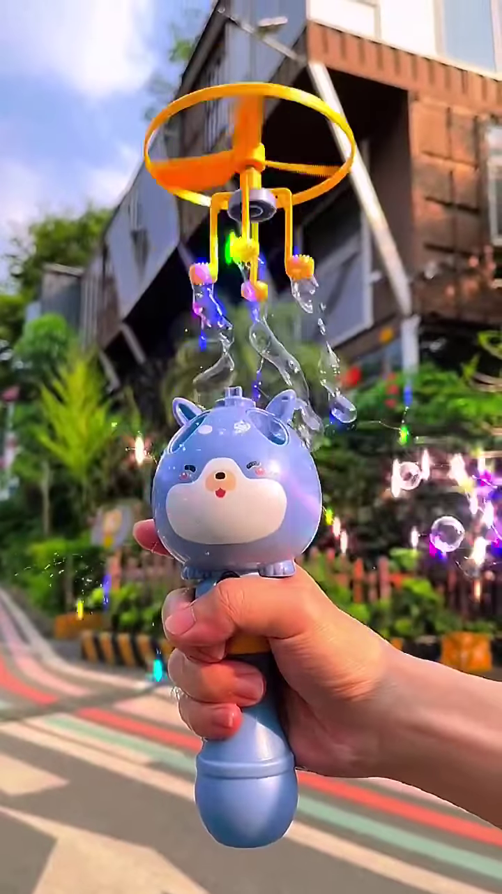 flying bubble launcher toy – cute animal design with rotating propeller