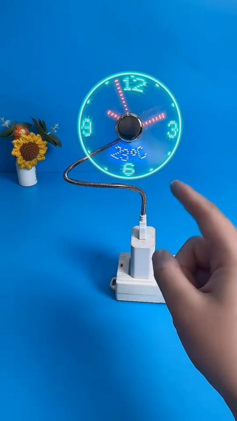 innovative usb mini fan with real time led clock display – flexible neck