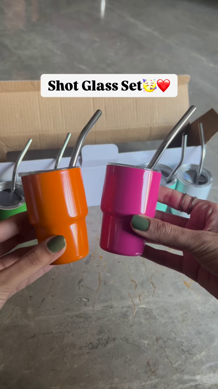 colorful mini stainless steel tumbler shot glass set with straws and lids