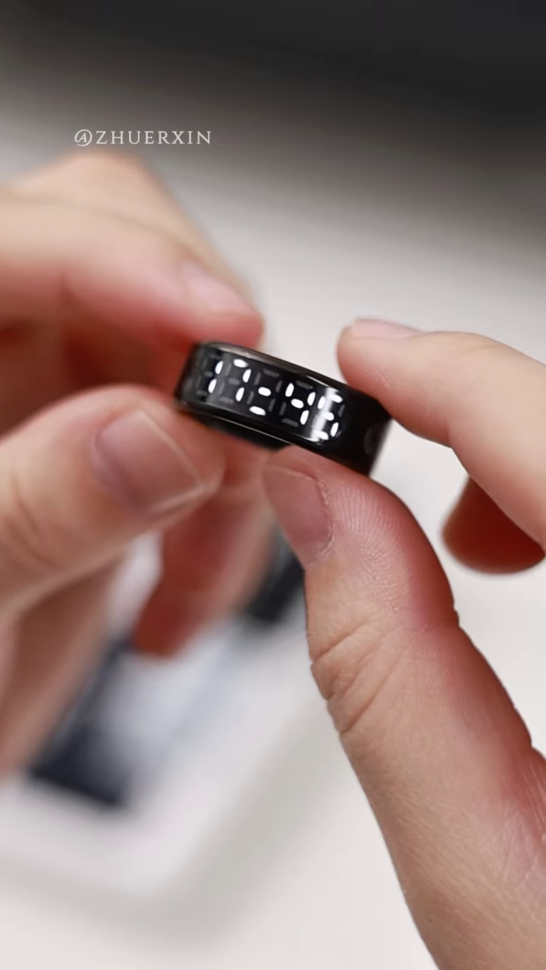 sleek digital display smart ring – wearable technology for time and notifications