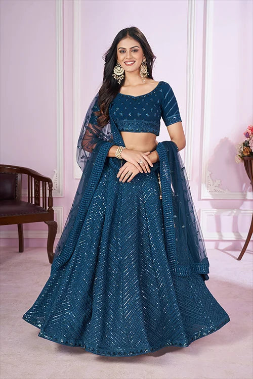 blue georgette lehenga for weddings parties.jpg