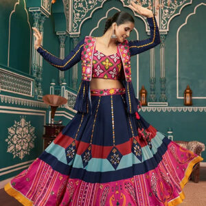 elevate your look with multi color jacket style chaniya choli.jpg