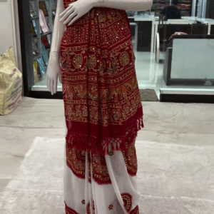 red and white vintage saree