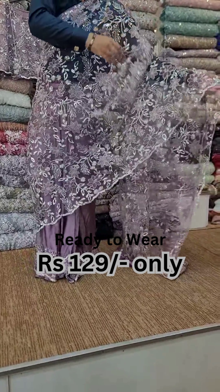 elegant purple net saree with intricate design